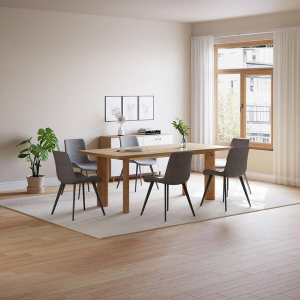 GOJANE Modern 7-Piece Extendable Rectangle Oak MDF Top Dining Room