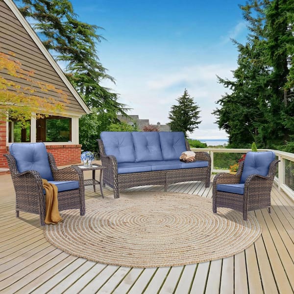 Tozey 4-Pieces Brown Wicker Patio Furniture Sets Patio