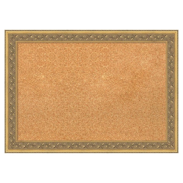 Carter Dark Gold 28 in. x 20 in., Wood Framed Natural Cork Memo Board