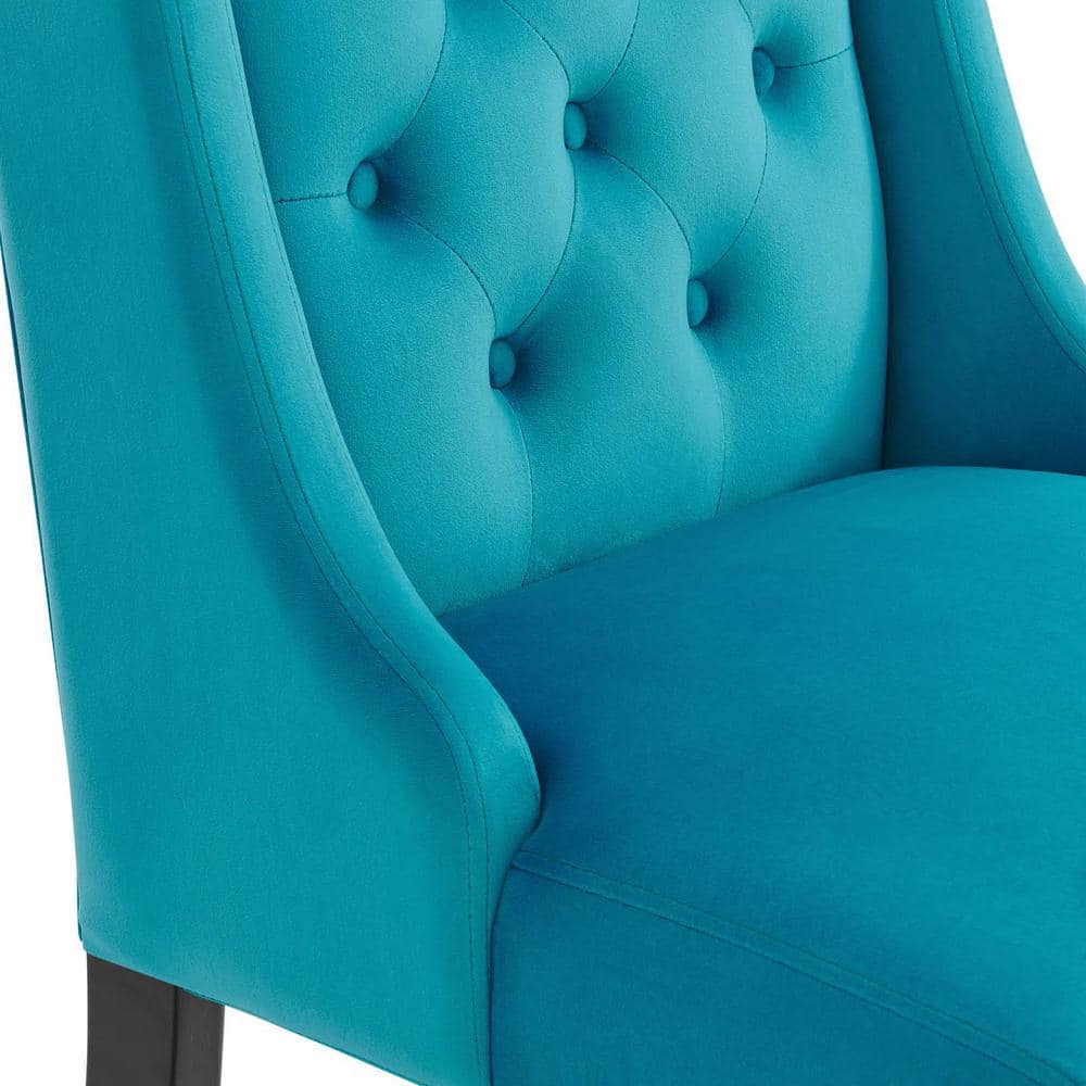 Blue Velvet Upholstered Side Chair with Wood Legs