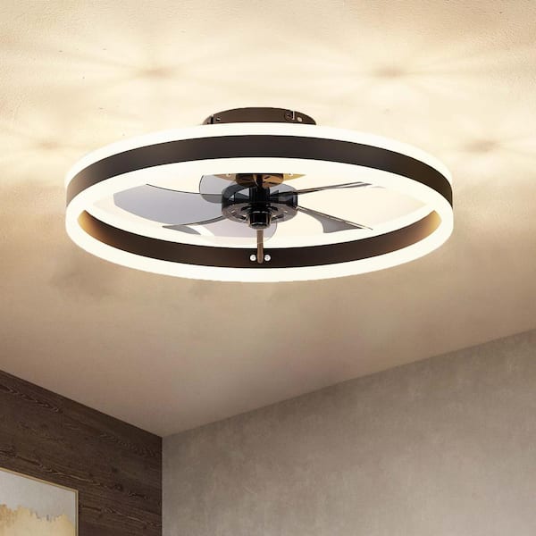 EAQUIL Catilato 16 in. 20 in. Indoor Black 2 Dimmable LED Ceiling Fan with Light and Remote for Low Profile Bedroom