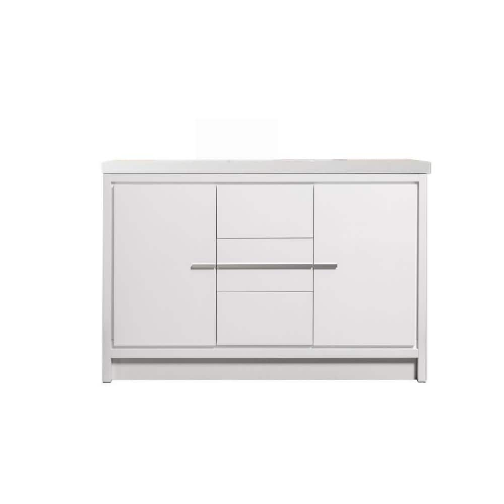 47.24 in. W x 19.69 in. D x 34.25 in. H Bath Vanity Free-Standing in White with White Solid Surface Top with Basin -  Maincraft, HK-48BVS-ALL78