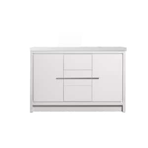 47.24 in. W x 19.69 in. D x 34.25 in. H Bath Vanity Free-Standing in White with White Solid Surface Top with Basin