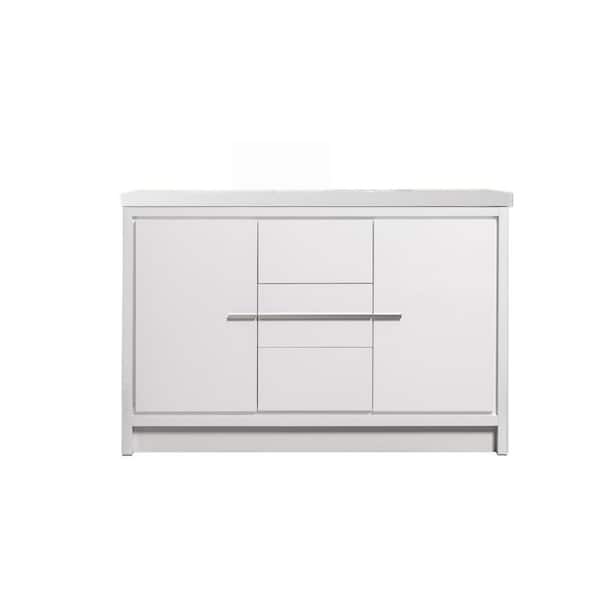 Maincraft 47.24 in. W x 19.69 in. D x 34.25 in. H Bath Vanity Free-Standing in White with White Solid Surface Top with Basin