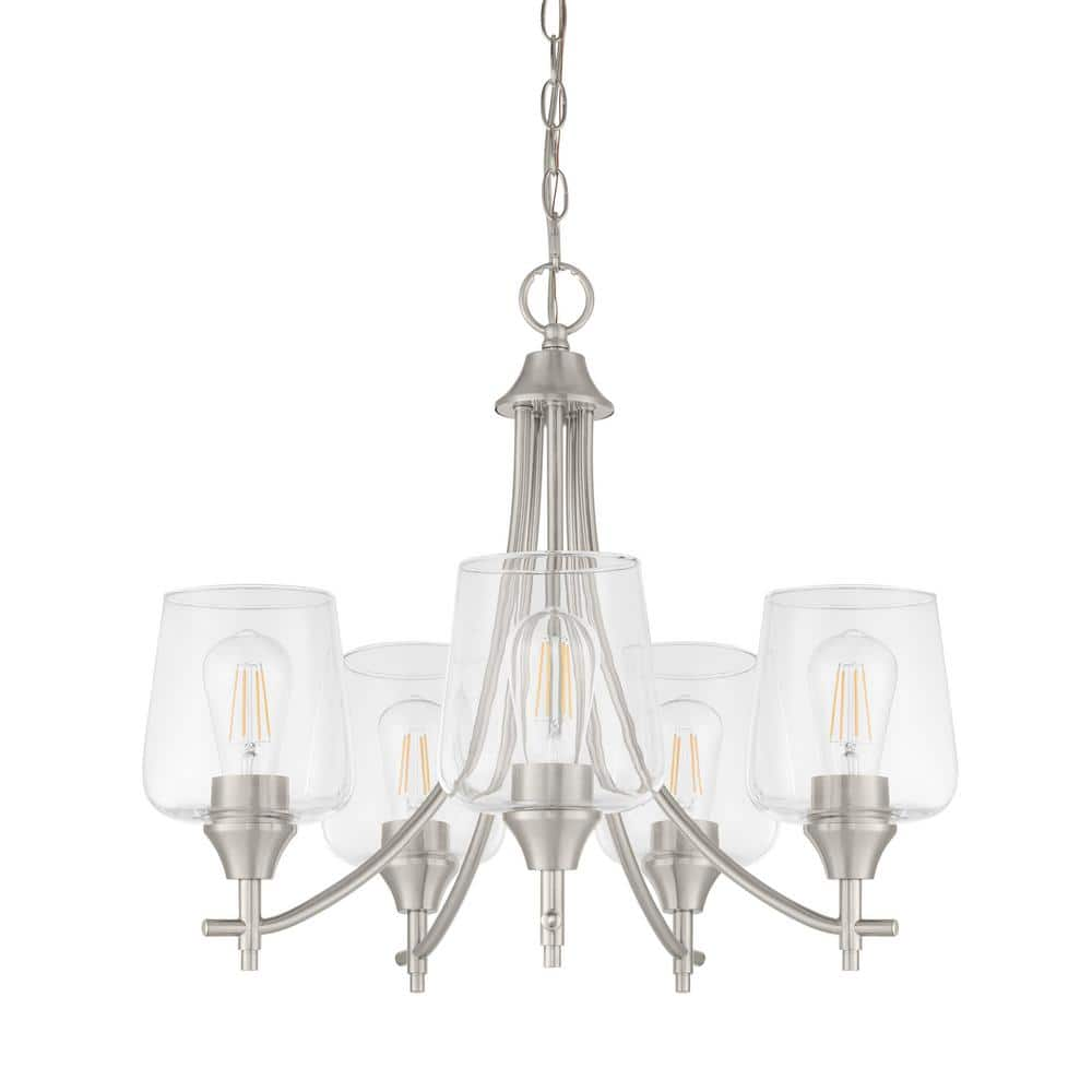 Pavlen 23 in. 5-Light Brushed Nickel Chandelier with Clear Glass Shades -  Hampton Bay, GS-P070811BN