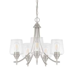Pavlen 23 in. 5-Light Brushed Nickel Chandelier with Clear Glass Shades
