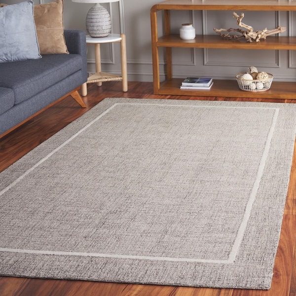 Ebony 4 ft. x 6 ft. Gray/Ivory Modern Solid Border Area Rug