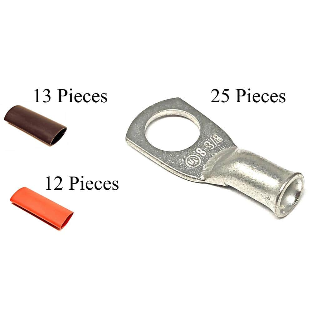 WindyNation 8-Gauge 3/8 in. Pure Copper Tin Coated Cable Lugs with