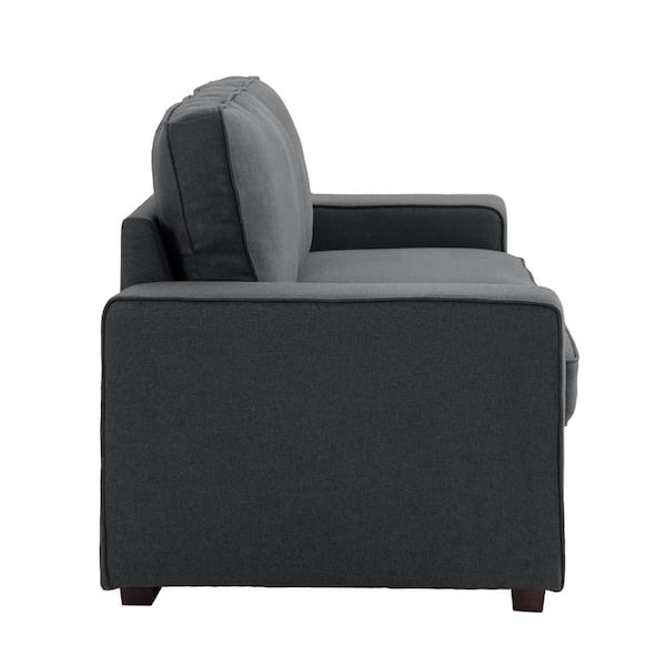 Uixe 79.8 in. Dark Gray Linen Upholstered Square Arm 2