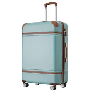 24 in. Blue and Green Vintage Luggage Expandable Lightweight Suitcase with TSA Lock and Spinner Wheels