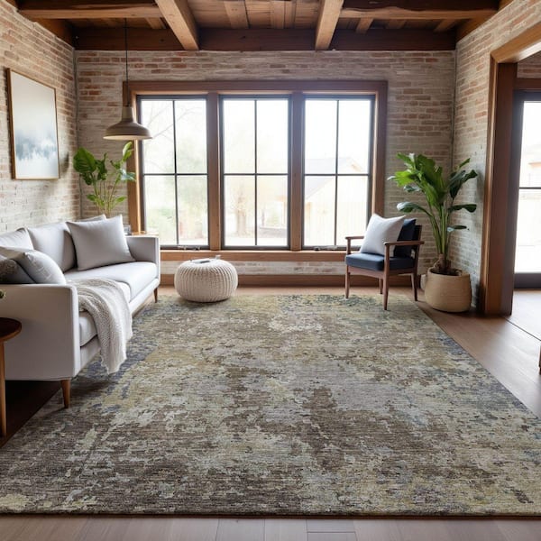 Mayfield Premium Machine Washable Abstract AMF1162 Beige 10 ft. x 14 ft. Area Rug