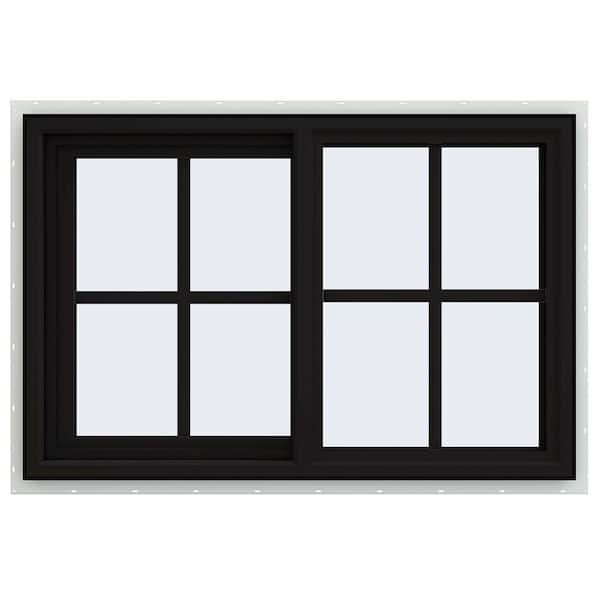 36 in. x 24 in. V-4500 Series Black Exterior/White Interior FiniShield Vinyl Left-Handed Sliding Window w/Colonial Grids