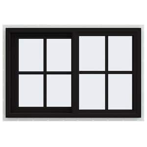 36 in. x 24 in. V-4500 Series Black Exterior/White Interior FiniShield Vinyl Left-Handed Sliding Window w/Colonial Grids
