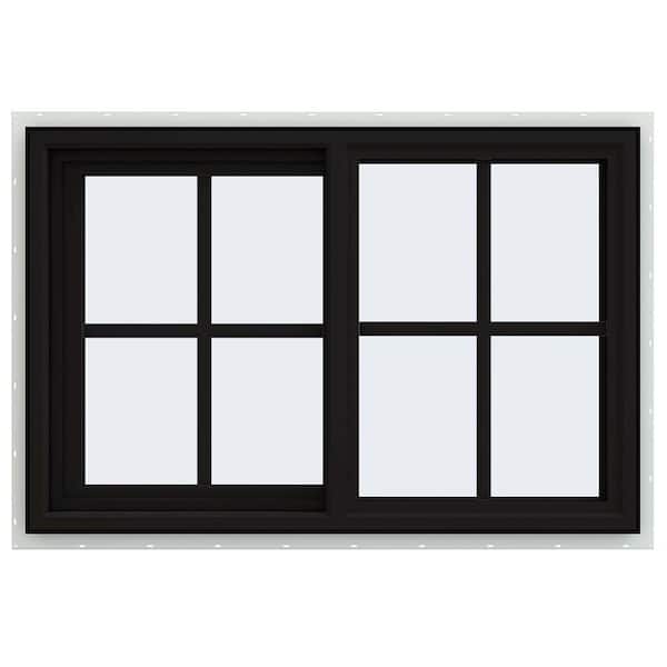JELD-WEN 36 in. x 24 in. V-4500 Series Black Exterior/White Interior FiniShield Vinyl Left-Handed Sliding Window w/Colonial Grids