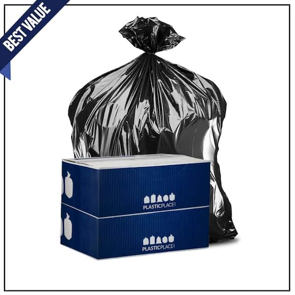 Plasticplace 50 in. W x 60 in. H 64 Gal. 1.2 mil Black Toter Compatible Trash Bags 100-Case (2-Pack)