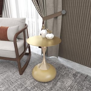 Modern Wide Side Table with Gold Stainless Steel Top Round 17.7 in. Table and Pedestal Base Savoy Series in Matte Gold