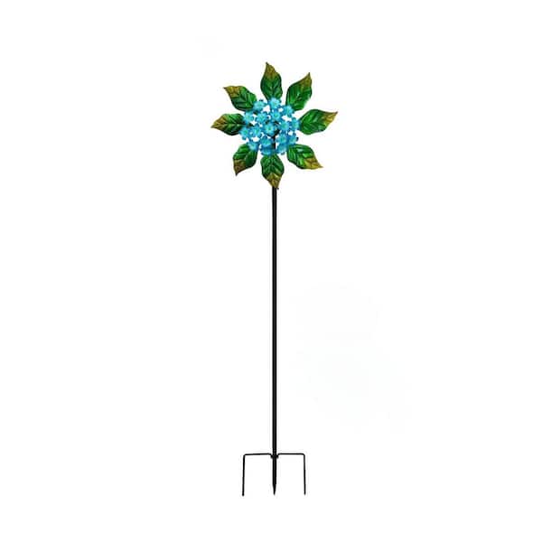 47 in. H Blue Metal Solar Glow Garden Wind Spinner Outdoor