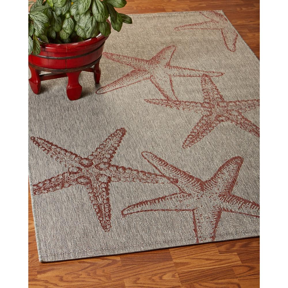 Coastal Charm Coral & Beige Synthetic Indoor/Outdoor Area Rug, 7'9" x 9'5"