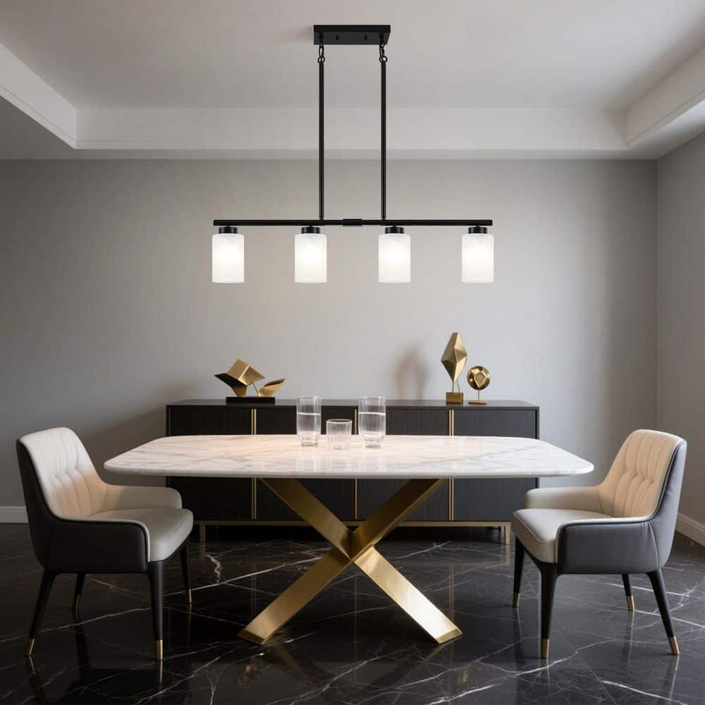 60-Watt 4 Light Black Kitchen Island Jar Pendant Modern Linear Chandelier with Clear Glass Shades, No Bulbs Included price history on PriceWatchPro
