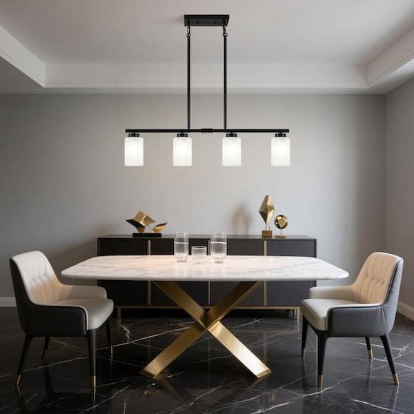 60-Watt 4 Light Black Kitchen Island Jar Pendant Modern Linear Chandelier with Clear Glass Shades, No Bulbs Included