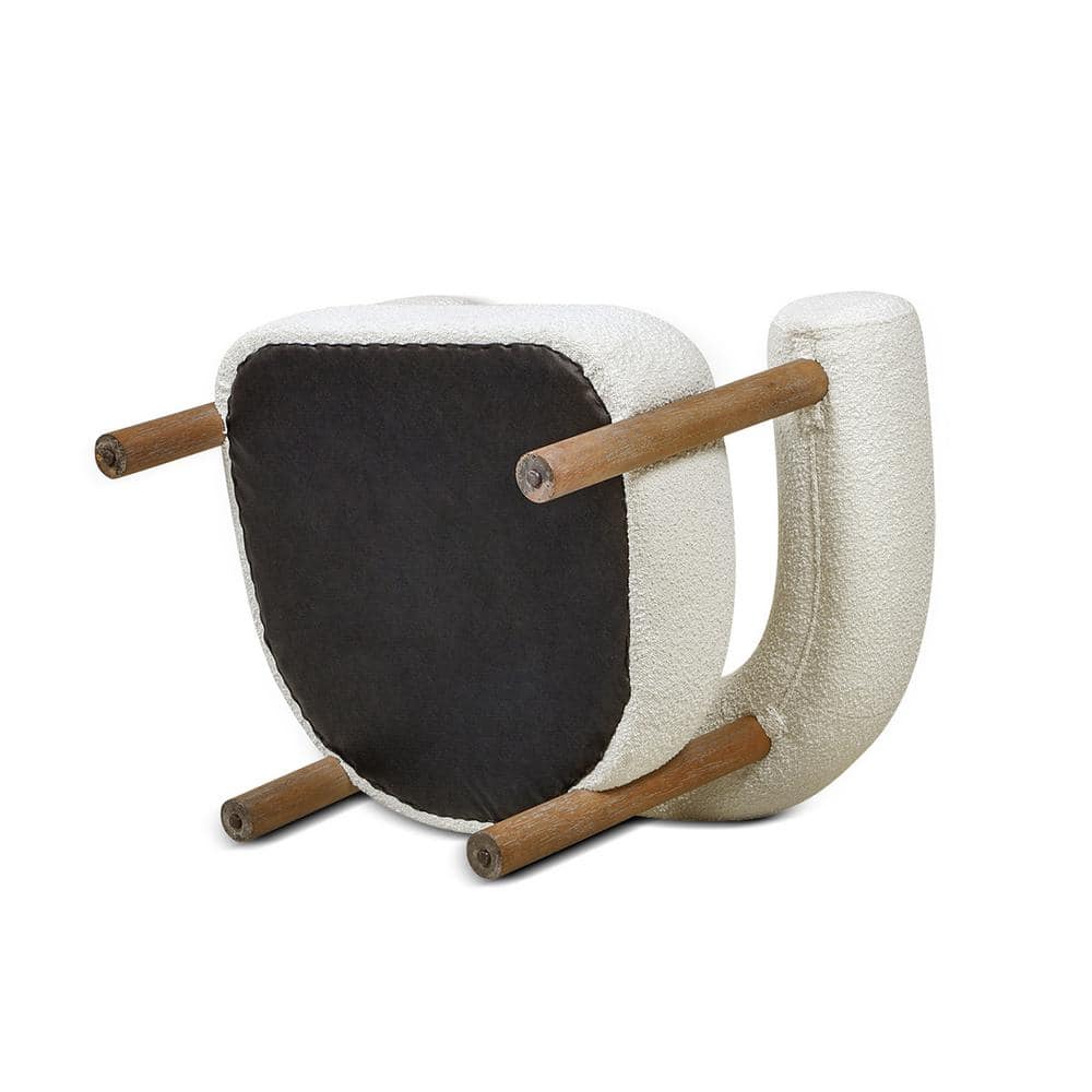 Ivory White Boucle Wood Barrel Accent Chair