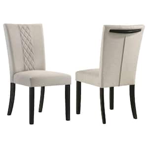Malia Beige and Black Fabric Solid Back Dining Side Chair Set of 2