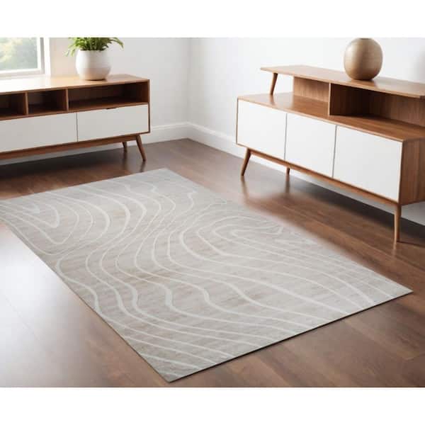 4 ft. x 6 ft. Beige and Ivory Abstract Distressed Area Rug