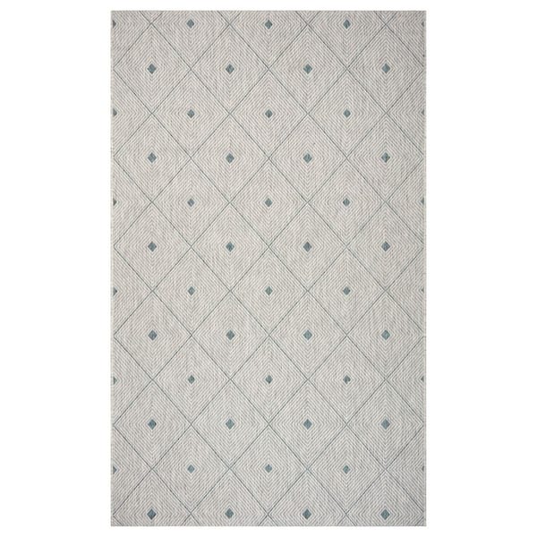 Silveria Patio Blue/Gray 7 ft. 9 in. x 9 ft. 9 in. Geometric Trellis Polypropylene Indoor/Outdoor Area Rug