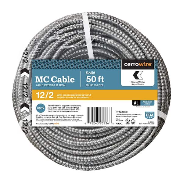 50 ft. 12/2 Solid Copper MC (Metal Clad) Aluminum Armor Cable
