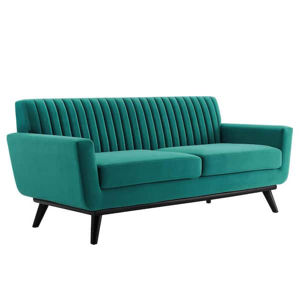 MODWAY Engage 78.5 in. Teal Tufted Performance Velvet 2-Seater Loveseat with Splayed Wood Legs