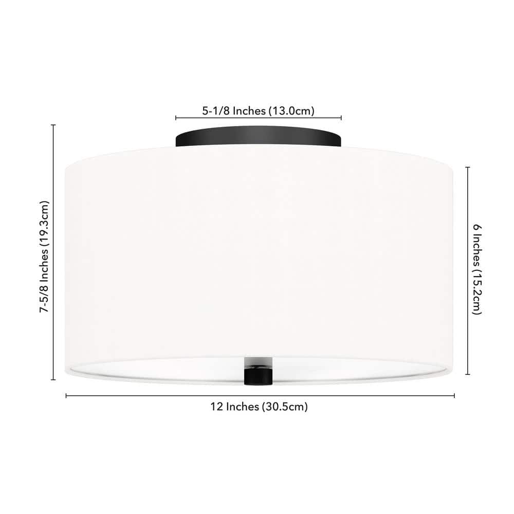 Ellis Matte Black 12" Modern Drum Flush Mount with Brass Accents