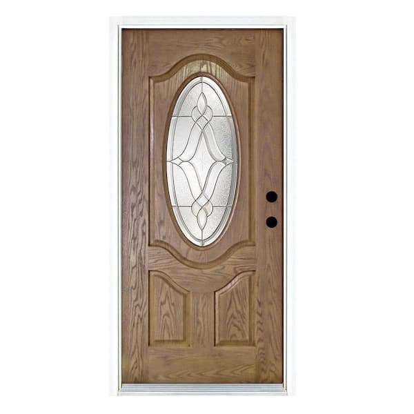 MP Doors 36 in. x 80 in. Distinction Medium Oak Left-Hand Inswing 3/4 Oval Lite Decorative Fiberglass Prehung Front Door