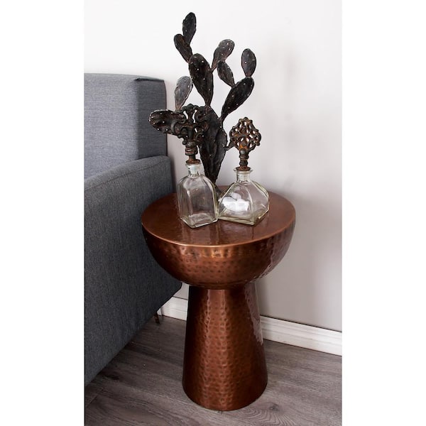 Litton Lane 14 in. Bronze Large Round Metal End Accent Table with Hammered Design