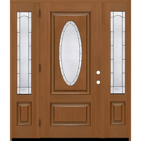 Regency 68 in. x 80 in. 3/4L Oval Empire Glass RHOS AutmWh Mahogany Fiberglass Prehung Front Door w/14in-Full SLs 4-9/16