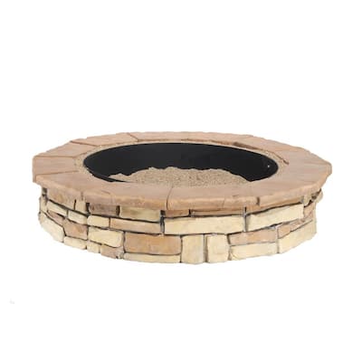 Random Stone Brown Round Fire Pit Kit, Outdoor Fire Ring Kits