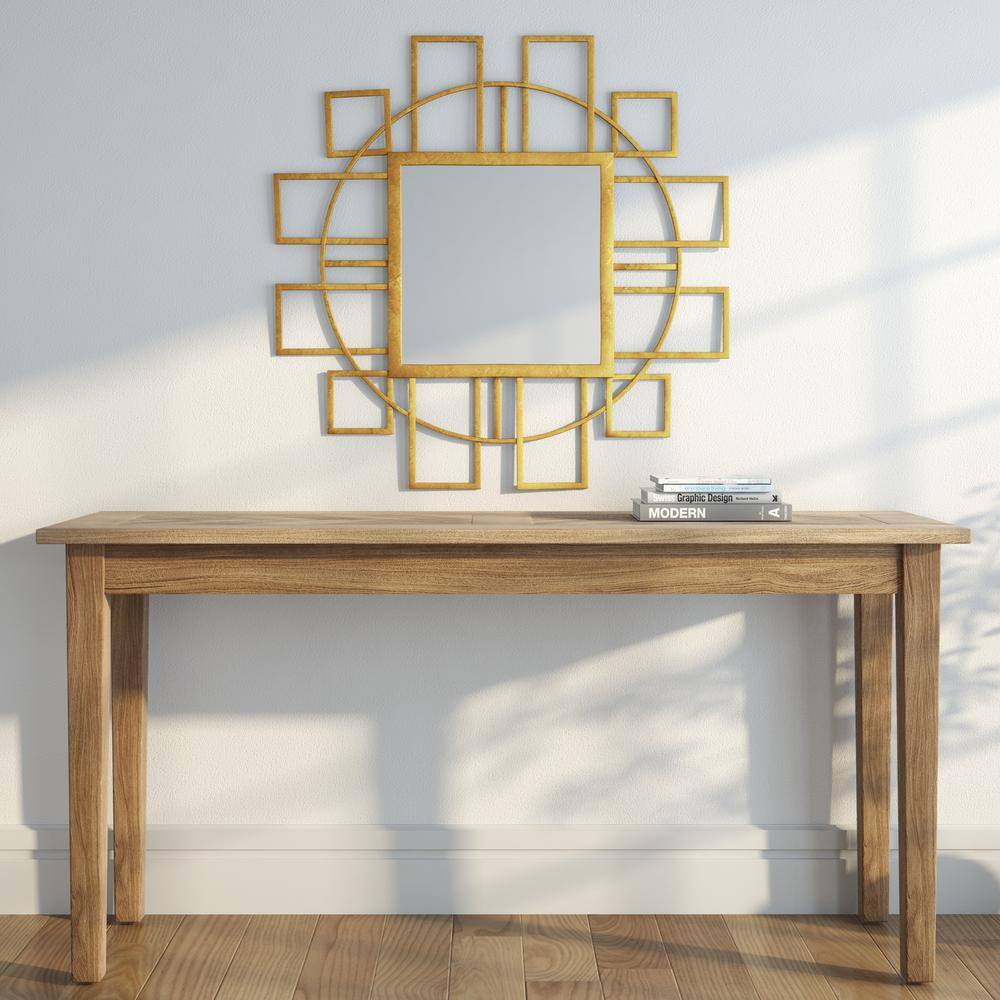 35" Gold Rectangular Wood Contemporary Wall Mirror