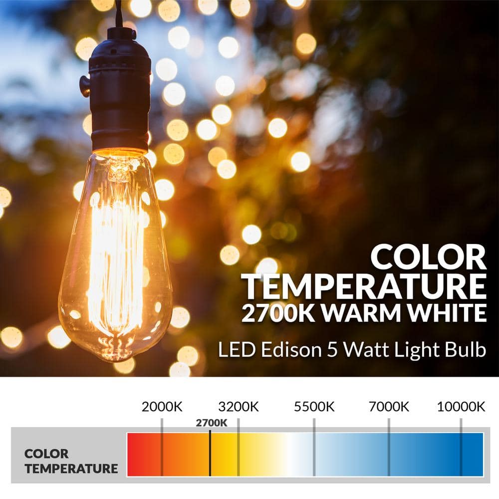 Amber Glass Vintage Edison LED Light Bulbs, 5 Watts, Dimmable, 6-Pack