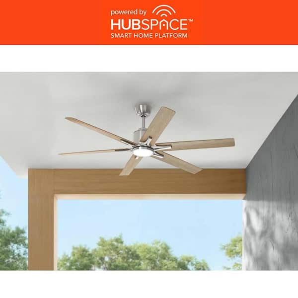 Kensgrove II 60 in. Smart Indoor/Outdoor Brushed Nickel Ceiling Fan with Remote Included Powered by Hubspace