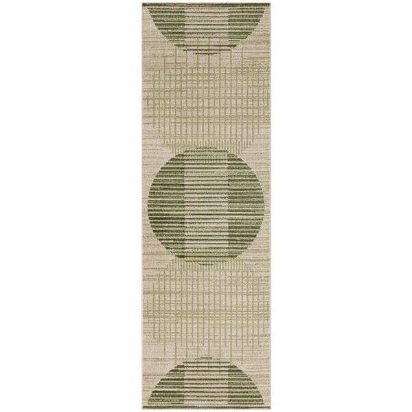 Astra Machine Washable Ivory Olive 2 ft. x 6 ft. Graphic Contemporary Runner Area Rug