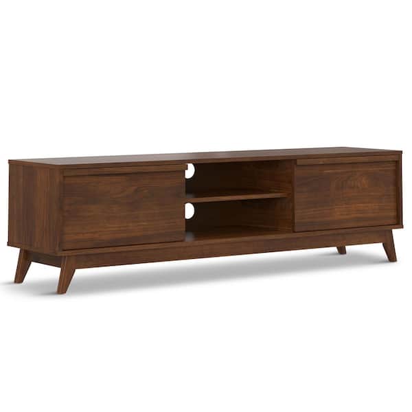 Simpli Home Lennon 72 in. Wide Mid Century Modern TV Media Stand in Walnut Veneer