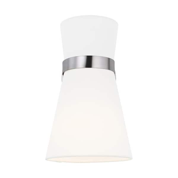 Generation Lighting Clark 7 in. 1-Light Brushed Nickel Wall Sconce With White Linen Shade and LED Light Bulb