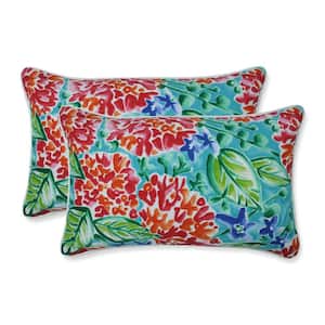 Floral Pink Rectangular Outdoor Lumbar Throw Pillow 2-Pack