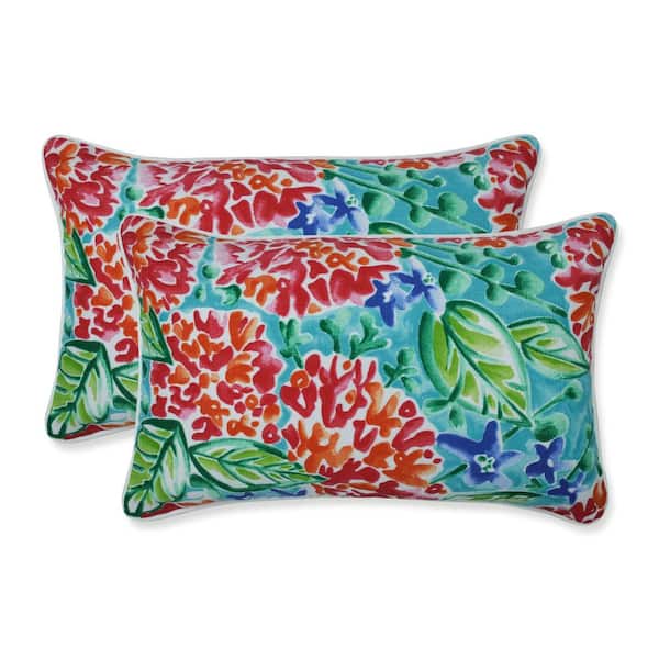 Pillow Perfect Floral Pink Rectangular Outdoor Lumbar Throw Pillow 2-Pack