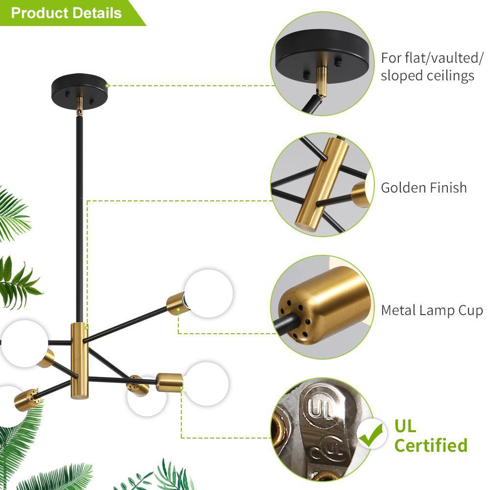Black and Gold 6-Light Metal Sputnik Chandelier