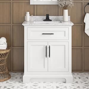 Doveton 30 in. Single Sink Freestanding White Bath Vanity with White Engineered Marble Top (Fully Assembled)