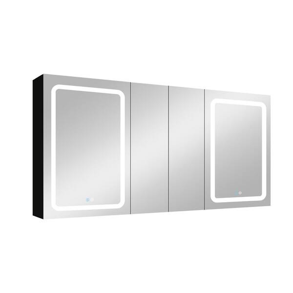 FAMYYT 60 in. W x 30 in. H Large Rectangular Black Aluminium Surface Mount Medicine Cabinet with Mirror,Door Swing Left & Right