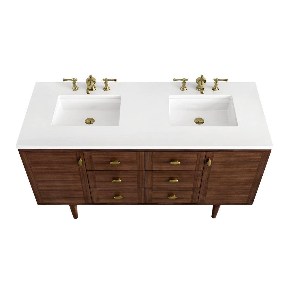 Amberly 60" Walnut Double Vanity with White Quartz Top