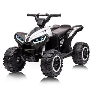 9.5 in. 12V Powered Kids Ride on ATV Car Toy with Remote Control and LED Lights, White