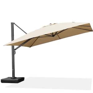 12 ft. Square Large Outdoor Aluminum Cantilever 360° Rotation Patio Umbrella with Base, Beige