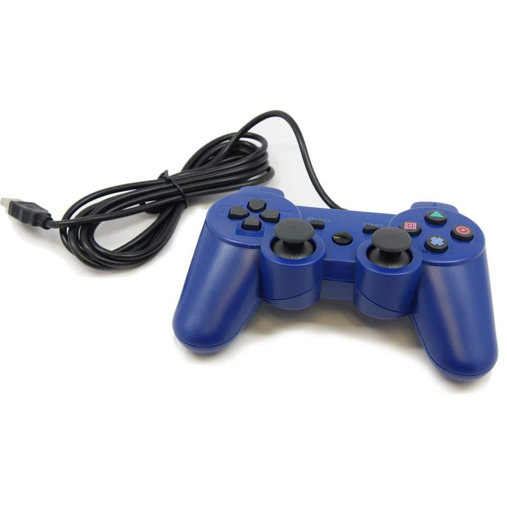 USB Gaming controller for PlayStation 3, Blue 98592104M - The Home Depot